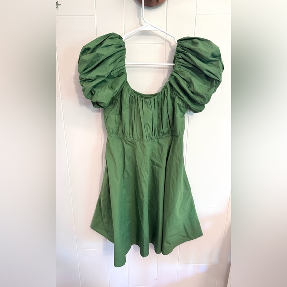 Abercrombie & Fitch Scoop Neck Puff Sleeve Ruched Mini Dress Green size M Party - Picture 5 of 8